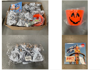 VARIETY OF HOUSEHOLD ITEMS INCLUDING PUMPKIN BAG .