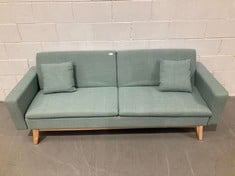 DON DESCANSO, REINE 3 SEATER SOFA BED, UPHOLSTERED IN FABRIC, MINT GREEN COLOUR, BOOK OR CLICK-CLACK OPENING SYSTEM, SOFA SIZE: 201X73X79 CM, BED SIZE: 201X99X42 CM, INCLUDING 2 CUSHIONS P.V.P 289€.