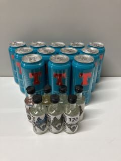 7 X BOTTLES OF LONE WOLF GIN IN VARIOUS FLAVOURS 5CL 40% VOL AND 12 X CANS OF TENNENT'S ZERO NON ALCOHOLIC LAGER 440ML 0% 18+ ID MAY BE REQUIRED UPON COLLECTION E.G. A VALID PASSPORT (COLLECTION ONLY