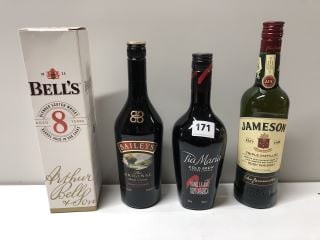 4 X BOTTLES OF WHISKY AND COLD BREW COFFEE LIQUER TO INCLUDE BAILEYS THE ORIGINAL IRISH CREAM LIQUEUR 700ML 17% VOL 18+ ID MAY BE REQUIRED UPON COLLECTION E.G. A VALID PASSPORT (COLLECTION ONLY)