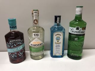 4 X BOTTLES OF GIN TO INCLUDE ADNAMS SOUTHWOLD SMALL BATCH SLOE GIN 70CL 26% VOL 18+ ID MAY BE REQUIRED UPON COLLECTION E.G. A VALID PASSPORT (COLLECTION ONLY)