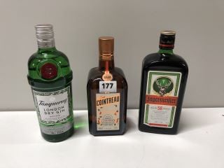 3 X BOTTLES OF LIQUER AND LONDON DRY GIN TO INCLUDE JAGERMEISTER BOTTLE 700ML 35% VOL 18+ ID MAY BE REQUIRED UPON COLLECTION E.G. A VALID PASSPORT (COLLECTION ONLY)