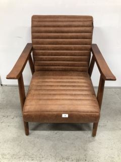 SINGLE BROWN LEATHER CHAIR WITH WOODEN FRAME