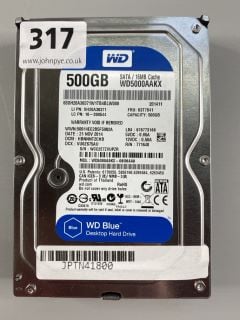 WESTERN DIGITAL 500GB DESKTOP HARD DRIVE IN SILVER. (UNIT ONLY)  [JPTN41800]