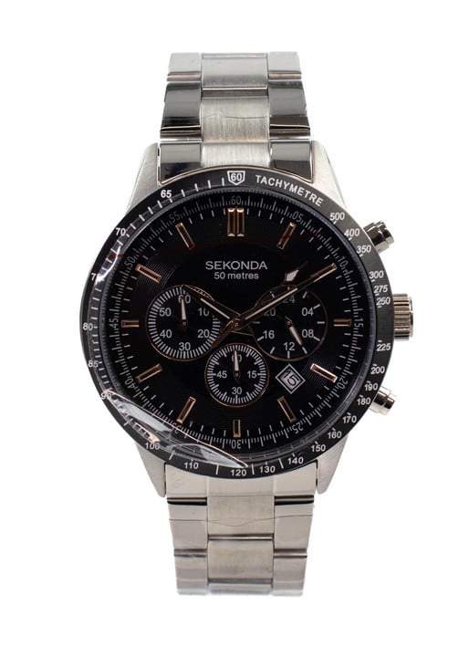 Sekonda Sports Velocity Chronograph Quartz Watch, Model: 30023 CKT Black Dial Stainless Steel Bracelet. Brief Condition Report: Ex Display (Currently Running) (VAT Only Payable on Buyers Premium)