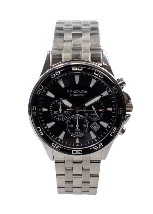 Sekonda Chronograph Quartz Watch, Model: 1047H AKT Black Dial Stainless Steel Bracelet. Brief Condition Report: Ex Display (Currently Running) (VAT Only Payable on Buyers Premium)