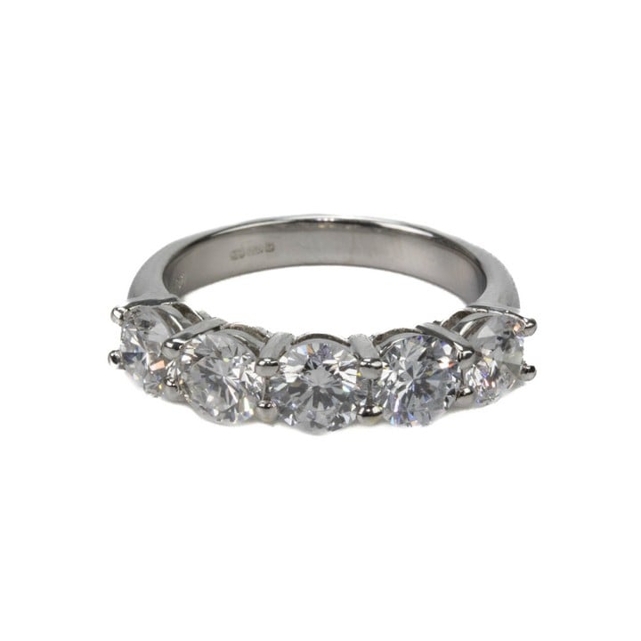 18ct White Gold 2.25ct Lab Grown Diamond Five Stone Band Ring, Size M, 4.8g. Colour H, Clarity Si1.  Auction Guide: £400-£500