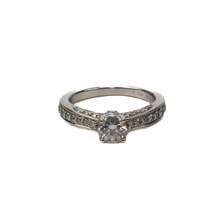 18ct White Gold 0.50ct Diamond Round-cut with Shoulders Ring, Size L½, 4.8g. Colour I-J, Clarity S12-Si3 (VAT Only Payable on Buyers Premium)