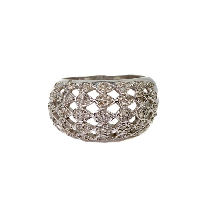 9ct White Gold Diamond Pavé Lattice Ring, Size N½, 6.6g.  Auction Guide: £300-£400