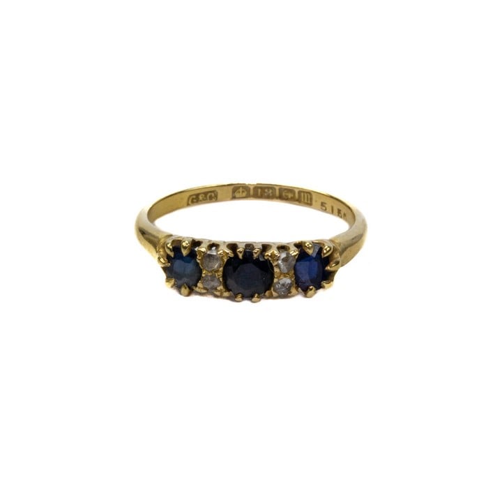 18ct Yellow Gold Blue Stone and Diamond Band Ring, Size N, 2.6g (VAT Only Payable on Buyers Premium)