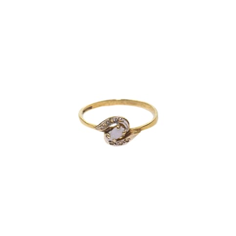 9ct Yellow Gold White Stone with 0.03ct Diamonds Twist Ring, Size N½, 1.1g (VAT Only Payable on Buyers Premium)