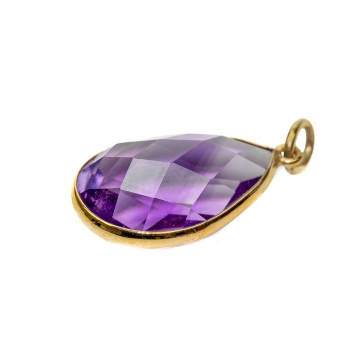 9K Yellow 10.68ct Amethyst (18x14mm) Faceted Pear-cut Pendant, 3g