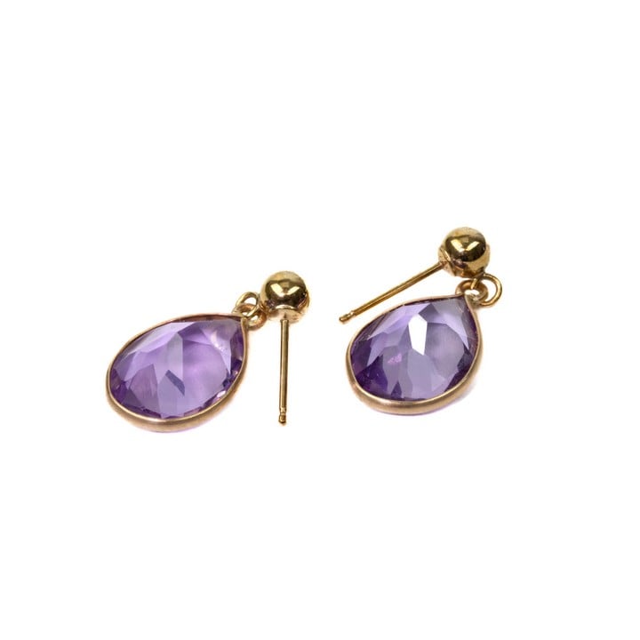 9K Yellow 6.86ct Amethyst (12x9mm) Pair of Drop Earrings, 1.7g (No Butterflies)