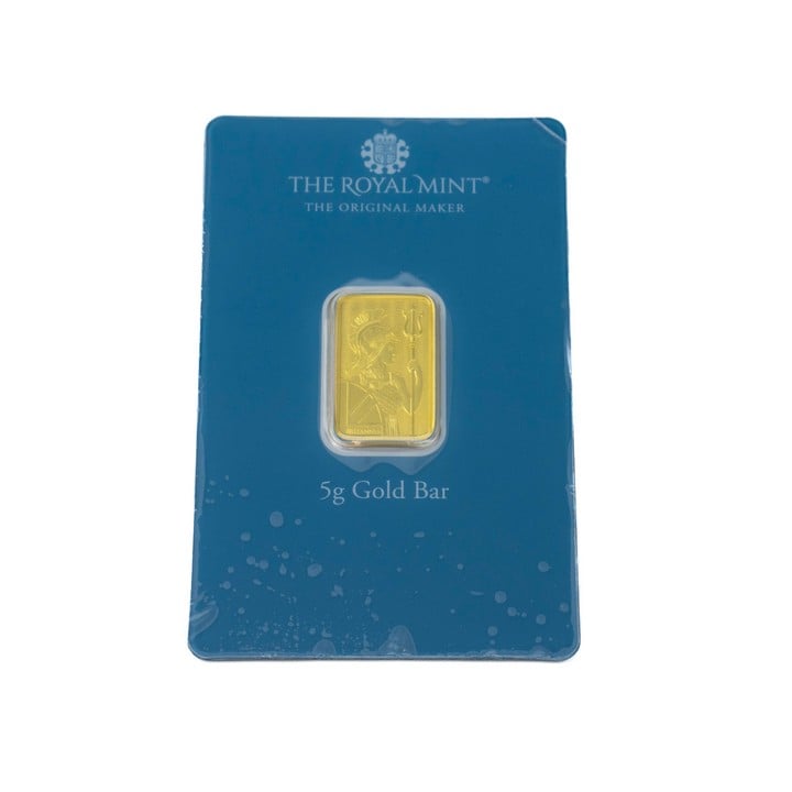 The Royal Mint 999.9 Fine Gold Bar, 23x14mm, 5g with A Little Piece of Treasure Packaging (VAT Only Payable on Buyers Premium)