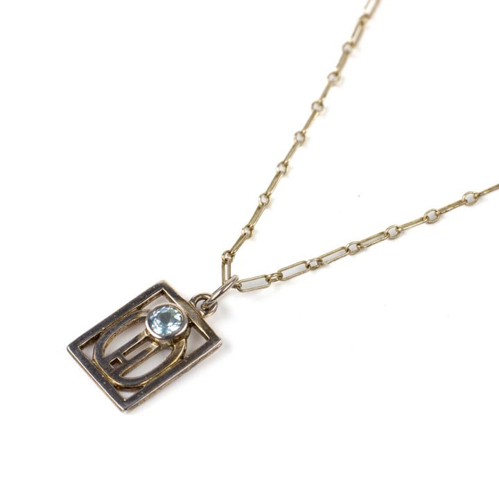 Silver Mackintosh Design Blue Stone Pendant, 2.5x1.5cm with Box Link Chain, 46cm, total weight 5.6g. Has Box. (VAT Only Payable on Buyers Premium) (JAAP34)