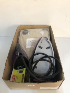 BOX OF ITEMS TO INC RYOBI 18V 150W BATTERY INVERTER