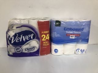 VELVET JUMBO PACK TOILET ROLL & EMBOSSED TOILET TISSUE