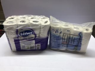 2 X PACKS OF TOILET ROLL TO INC VELVET CLASSIC QUILTED JUMBO 24 ROLL PACK