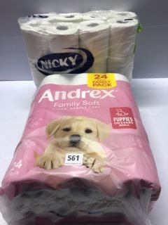 2 X PACKS OF TOILET ROLL TO INC ANDREX 24 ROLL FAMILY PACK