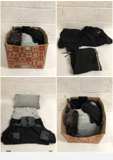 LARGE BOX OF ITEMS TO INCLUDE VARIOUS CLOTHING ITEMS