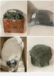 BOX OF ITEMS TO INCLUDE DARK GREEN BLANKETS