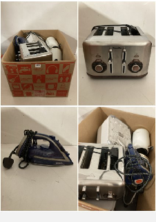 BOX OF ITEMS TO INCLUDE BREVILLE 4 SLICE TOASTER IN GREY