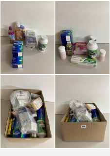 A BOX OF ASSORTED MEDICAL, PHARMACEUTICAL AND BEAUTY PRODUCTS