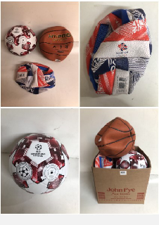 BOX OF SPORTING ITEMS TO INC FOOTBALLS