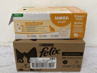 2 X CAT FOOD BOXES INC IAMS DELIGHTS ADULT 1+ 72 POUCHES BBE:22/11/25