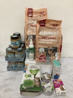 QTY OF PET ITEMS INC SCRUMBLES ADULTS & SENIORS CHICKEN WITH SALMON CAT FOOD BBE:11/24