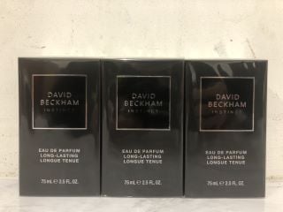 3 X DAVID BECKHAM INSTINCT EAU DE PARFUM LONG LASTING LONGUE TENUE 75ML RRP £74.97