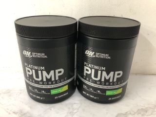 2 X OPTIMUM NUTRITION PLATINUM PUMP PRE-WORKOUT LEMON LIME 20 SERVINGS RRP £50