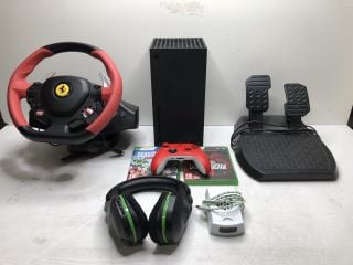 XBOX ONE SERIES X CONSOLE WITH ALL ACCESSORIES & THRUSTMASTER RACING WHEEL & PEDALS & 2 X GAMES (18+ ID REQUIRED) (POWERS ON) TOTAL APPROX RRP: £580