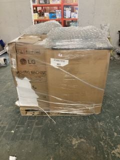 1X PALLET WITH TOTAL RRP VALUE OF £2175 TO INCLUDE 1X HISENSE HEAT PUMP MODEL NO DH7S107BB, 1X MONTPELLIER REFRIG UNDER COUNTER TSL MODEL NO MAB2035EK, 1X LG WASHING MACHINES MODEL NO F2Y509WBL N1, 1