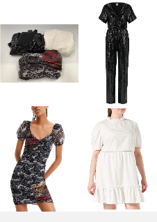 3 X GARMENTS OF VARIOUS BRANDS AND SIZES INCLUDING BLACK SEQUINED BOSS JUMPSUIT SIZE L - LOCATION 10A.