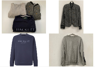 3 X GARMENTS VARIOUS BRANDS AND SIZES INCLUDING BLUE HACKETT SWEATSHIRT SIZE L - LOCATION 7A.