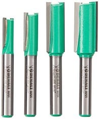 10 X DENALI ROUTER BITS SET, 4 PIECES, STRAIGHT, 1/4" (63 MM), GREEN - LOCATION 19B.