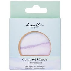 34 X UPPER CANADA DANIELLE CREATIONS - COMPACT WATERCOLOUR MIRROR, PASTEL PINK AND PURPLE, REAL IMAGE AND 2X MAGNIFICATION - LOCATION 3C.