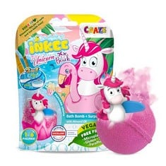 35 X CRAZE INKEE CHILDREN'S BATH BOMB WITH UNICORN BEACH SURPRISE FIGURE, POPCORN SCENTED BATH BOMBS, PINK, INCLUDES 80G, 1 OF 6 UNICORN DESIGNS ON THE BEACH, GLUTEN FREE - LOCATION 35C.