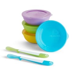 16 X MUNCHKIN BOWL WITH LID FOR BABIES AND TODDLERS, BPA FREE PLASTIC CUP SET, BABY CUTLERY, DISHWASHER SAFE, SET OF 4, MULTICOLOUR - LOCATION 35C.