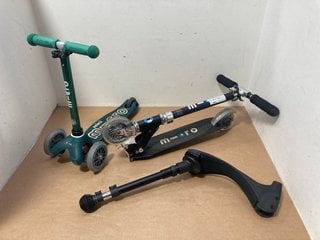 QTY OF ASSORTED CHILDRENS SCOOTERS TO INCLUDE MICRO SCOOTER IN BLACK: LOCATION - BR1