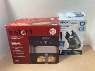 INSTANT VORTEX PLUS AIR FRYER 5.7 LITRE TO INCLUDE NINJA STAY SHARP KNIFE BLOCK WITH INTEGRATED SHARPENER (PLEASE NOTE: 18+YEARS ONLY. ID MAY BE REQUIRED): LOCATION - BR3