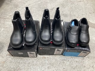 2 X BLACKROCK DEALER SAFETY BOOTS IN BLACK UK SIZE 3 TO INCLUDE SLIP ON SAFETY SHOES IN BLACK UK SIZE 4: LOCATION - BR8