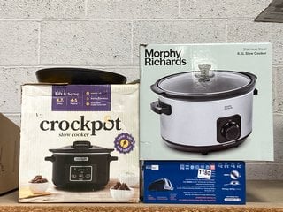 4 X ASSORTED KITCHEN ITEMS TO INCLUDE MORPHY RICHARDS STAINLESS STEEL 6.5L SLOW COOKER: LOCATION - BR12