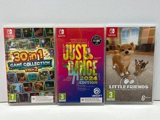 3 X NINTENDO SWITCH CONSOLE GAMES (JUST DANCE 2024 EDITION, 30 IN 1 GAMES COLLECTION VOL 2 DOWNLOAD CODES ONLY AND LITTLE FRIENDS DOGS & CATS GAME) [JPTM127496] THIS PRODUCT IS FULLY FUNCTIONAL AND I