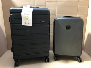 2 X ASSORTED TRIPP AND ROCK SMALL AND MEDIUM SIZED HARDSHELL LUGGAGE SUITCASES IN BLACK: LOCATION - A14