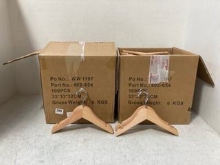 2 X BOXES OF WOODEN CLOTHES HANGERS: LOCATION - A16