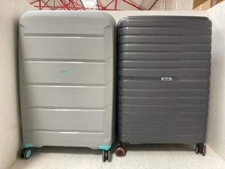 2 X ROCK TULUM LARGE LUGGAGE SUITCASES IN LIGHT GREY AND BLACK - RRP - £218: LOCATION - A16