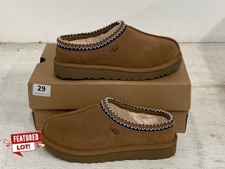 UGG WOMENS TASMAN EMBROIDERED SUEDE SLIP ON SHOES IN TAN SIZE: 5 - RRP - £100: LOCATION - WHITE BOOTH