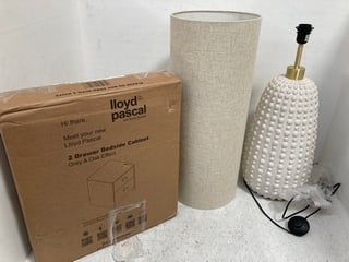 LLOYD PASCAL 2 DRAWER BEDSIDE CABINET TO INCLUDE DOT TEXTURED FLOOR LAMP: LOCATION - B18